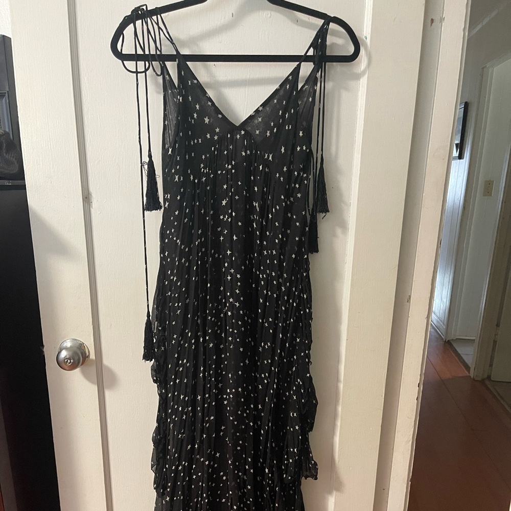 Indah 100% silk star maxi dress, sheer , side slits .worn once